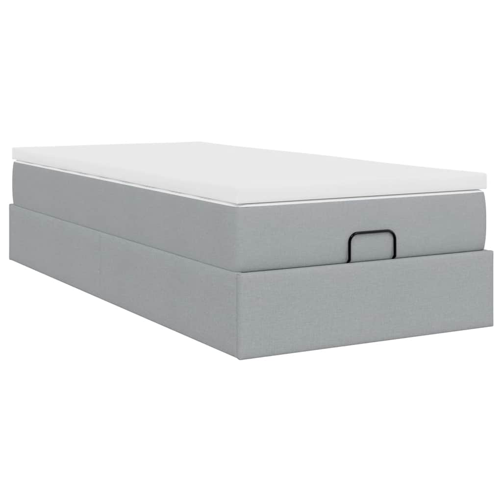 Ottoman-Bett mit Matratze Hellgrau 100x200 cm Stoff
