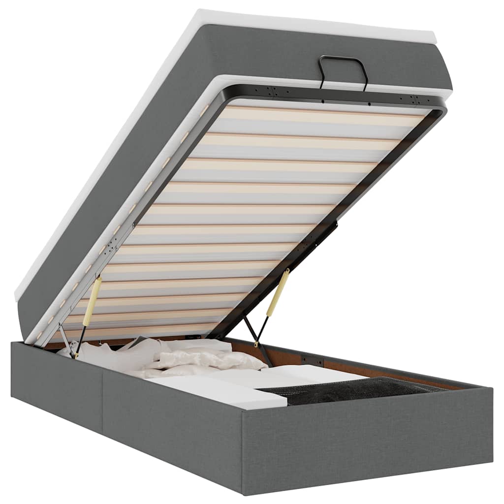 Ottoman bed with mattress dark grey 100x200 cm fabric