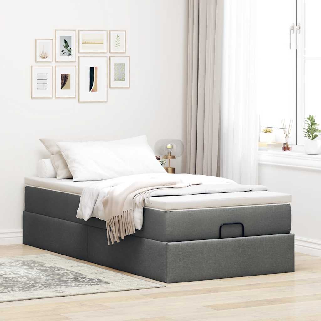 Ottoman bed with mattress dark grey 100x200 cm fabric