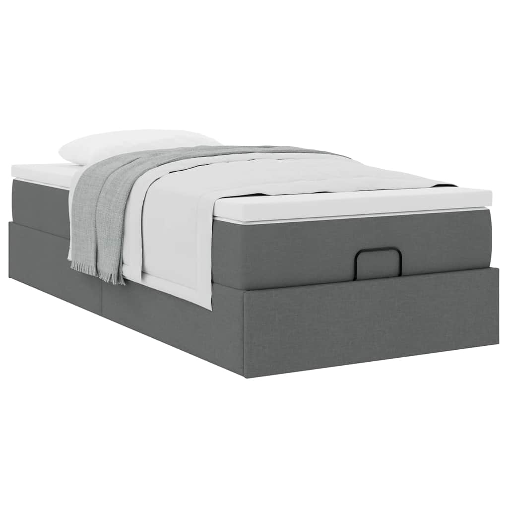 Ottoman bed with mattress dark grey 100x200 cm fabric