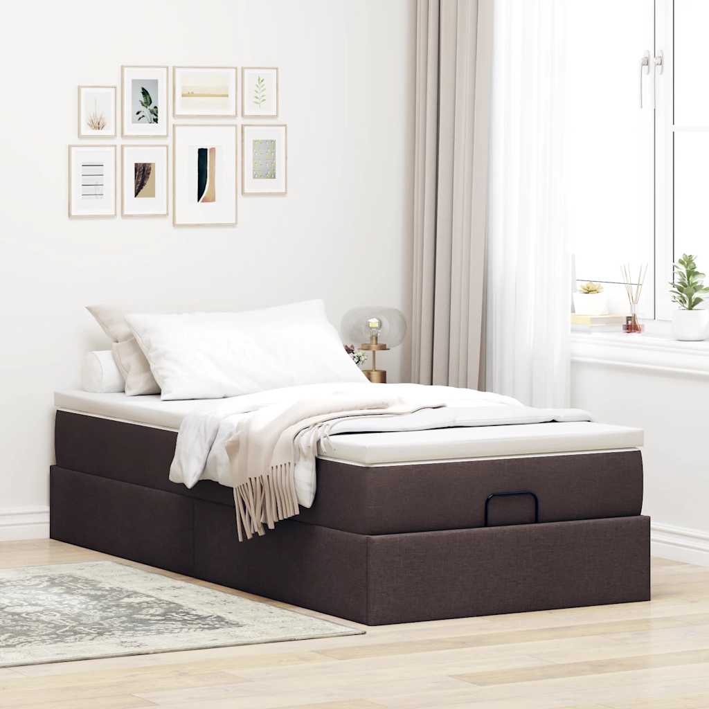 Ottoman bed with mattress dark brown 100x200 cm fabric