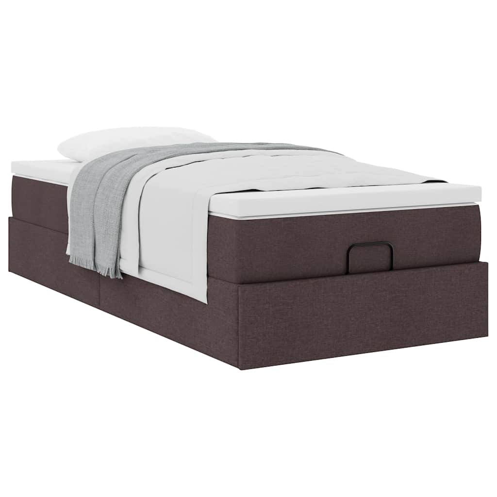 Ottoman bed with mattress dark brown 100x200 cm fabric
