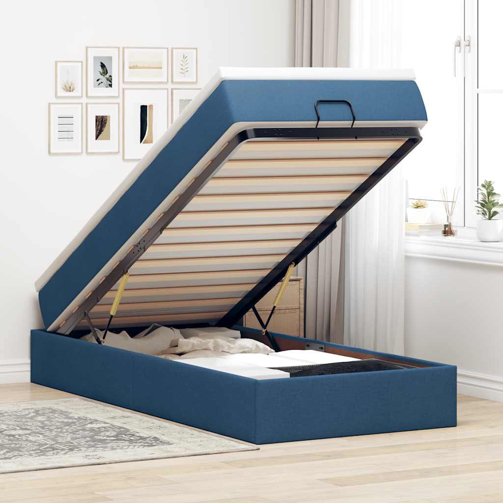 Ottoman-Bett mit Matratze Blau 100x200 cm Stoff