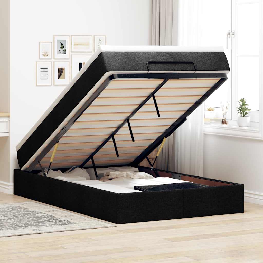 Ottoman-Bett mit Matratze Schwarz 120x190 cm Stoff