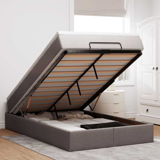 Ottoman-Bett mit Matratze Taupe 120x190 cm Stoff