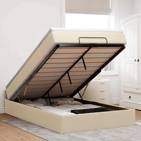 Ottoman-Bett mit Matratze Creme 120x190 cm Stoff