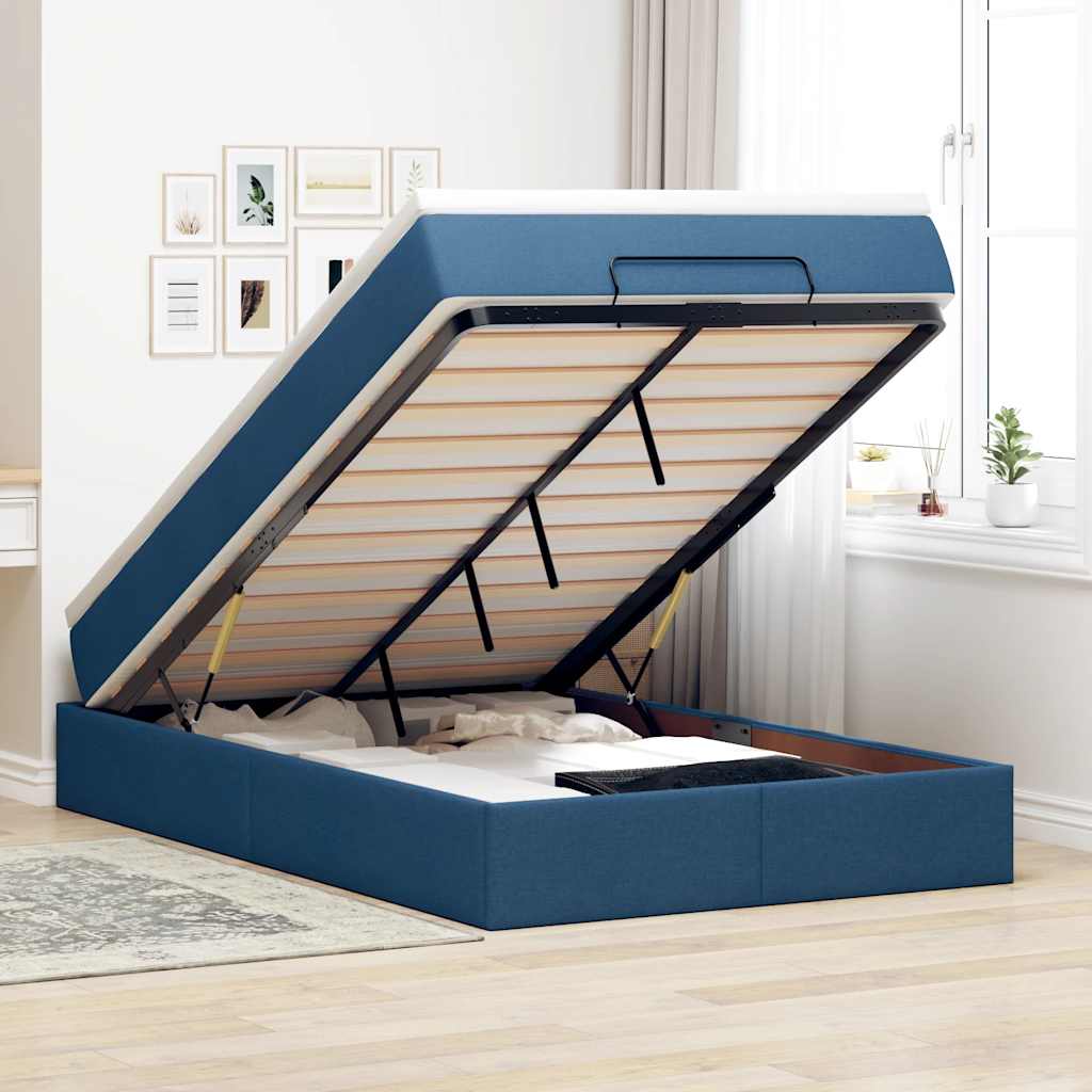 Ottoman-Bett mit Matratze Blau 120x190 cm Stoff