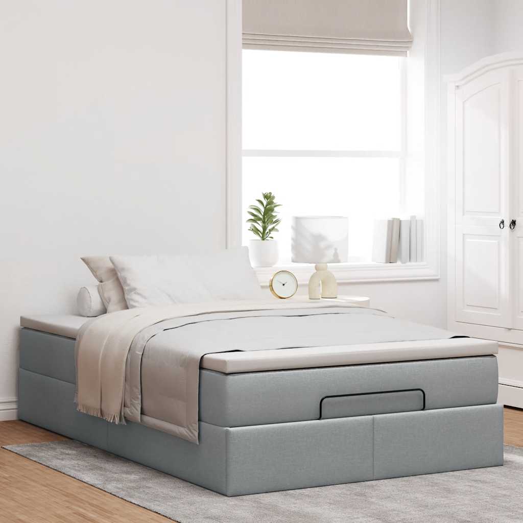 Ottoman bed with mattress light grey 120x200 cm fabric