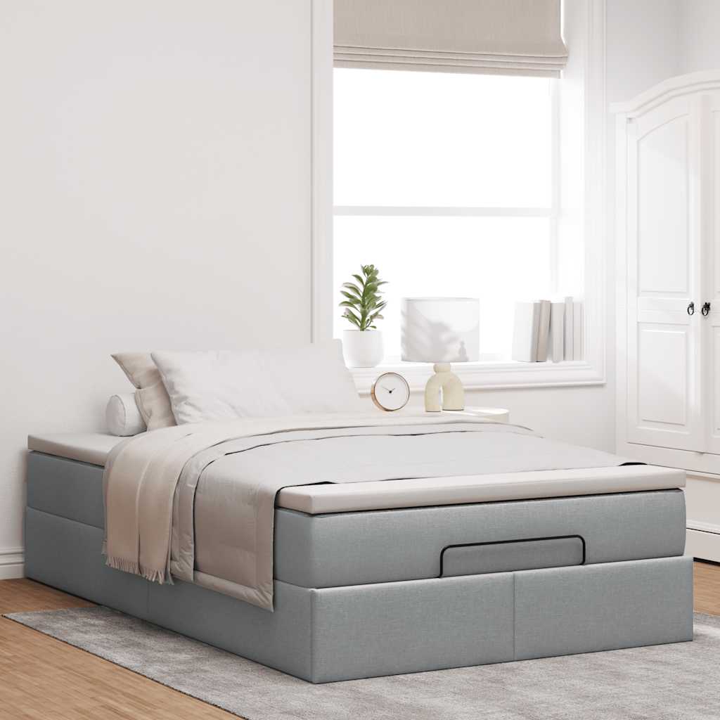 Ottoman-Bett mit Matratze Hellgrau 120x200 cm Stoff