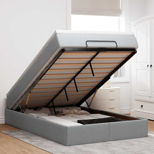 Lit ottoman avec matelas en tissu gris clair 120x200 cm