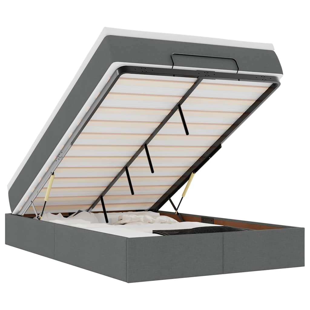 Lit ottoman avec matelas en tissu gris foncé 120x200 cm
