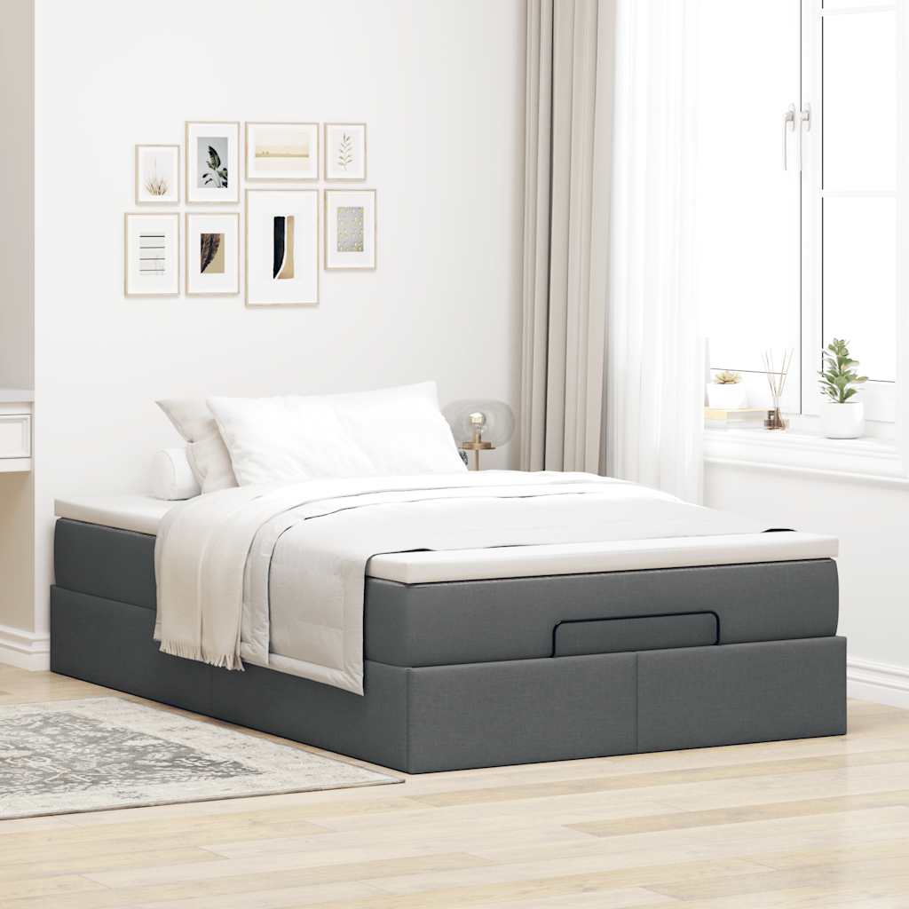 Lit ottoman avec matelas en tissu gris foncé 120x200 cm