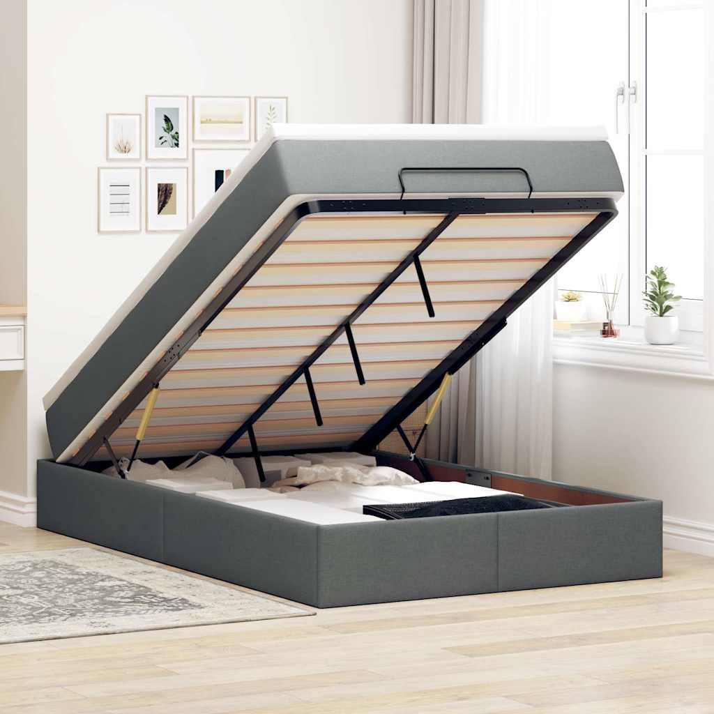 Ottoman-Bett mit Matratze Dunkelgrau 120x200 cm Stoff