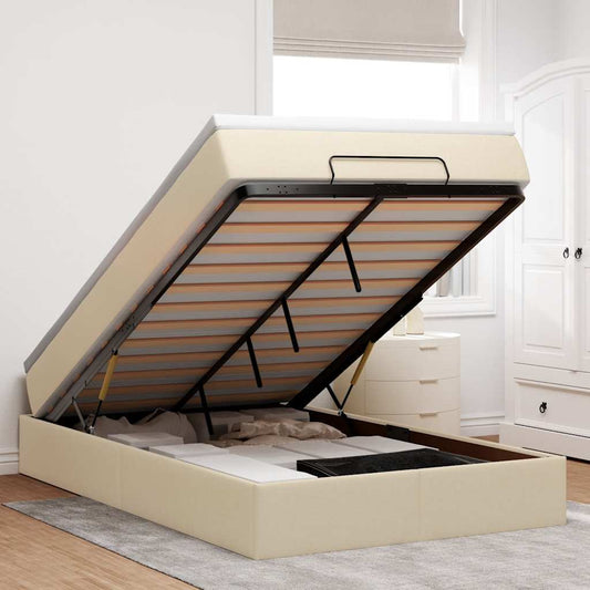 Ottoman-Bett mit Matratze Creme 120x200 cm Stoff