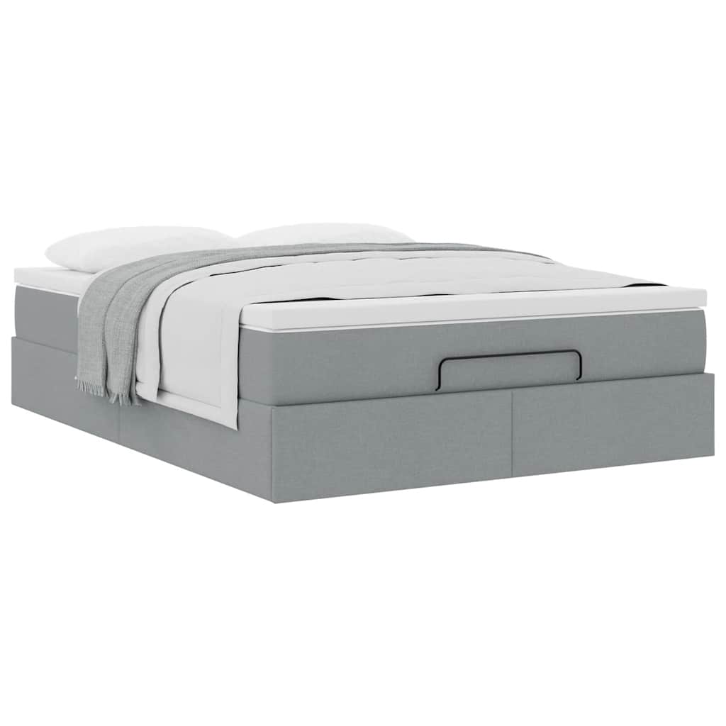 Ottoman-Bett mit Matratze Hellgrau 140x190 cm Stoff