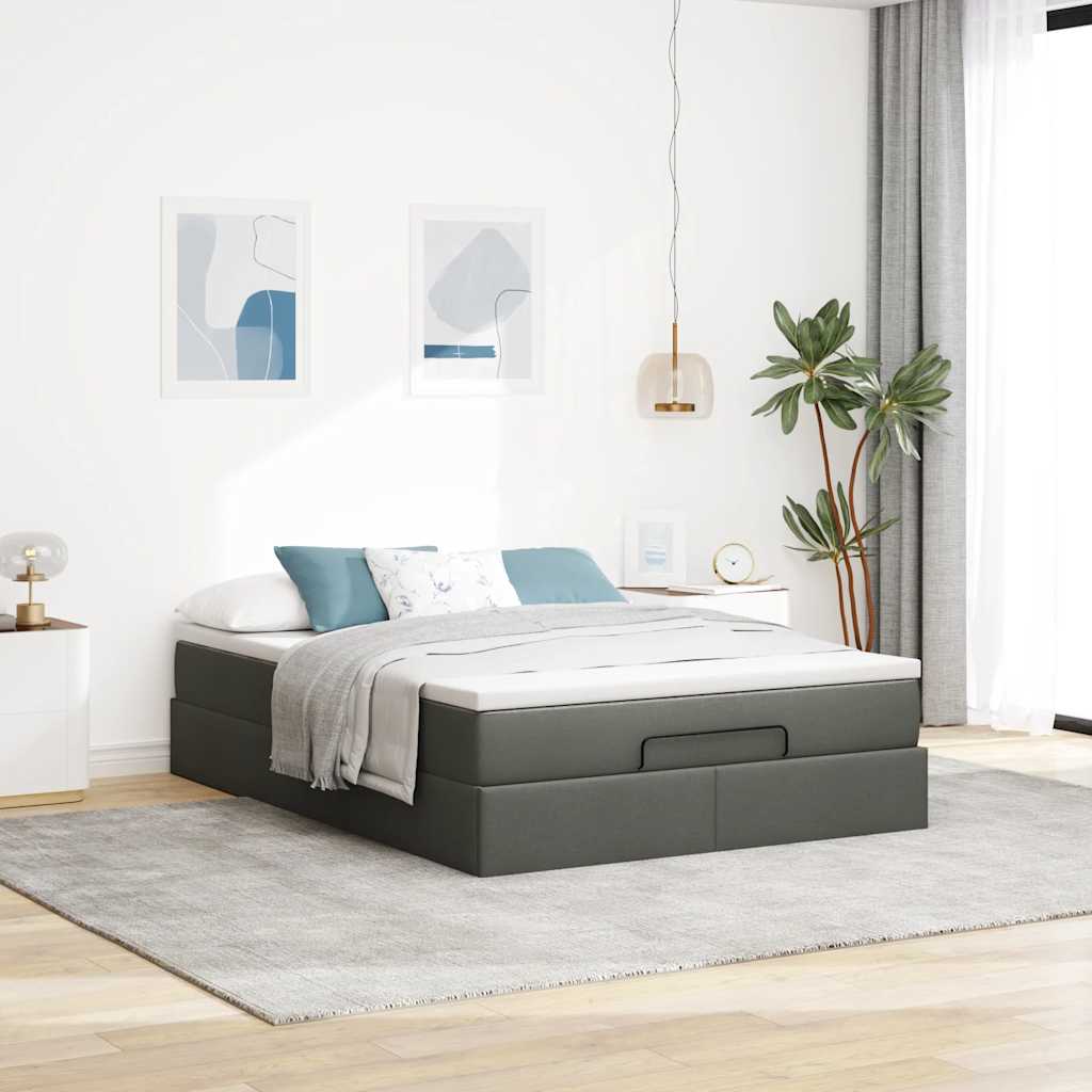 Ottoman-Bett mit Matratze Dunkelgrau 140x190 cm Stoff