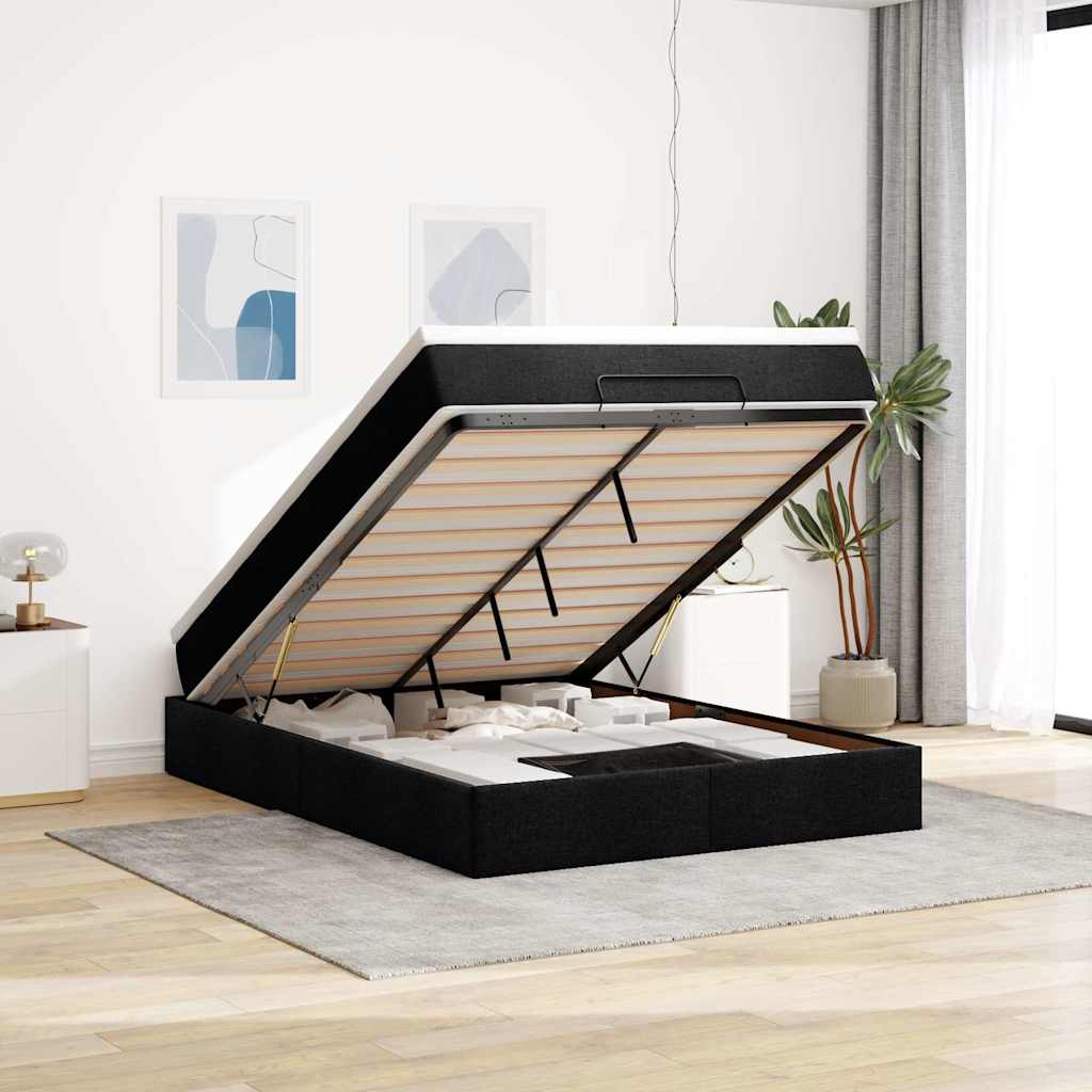 Ottoman-Bett mit Matratze Schwarz 140x190 cm Stoff