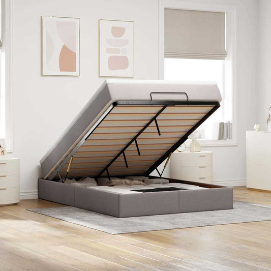 Ottoman-Bett mit Matratze Taupe 140x190 cm Stoff