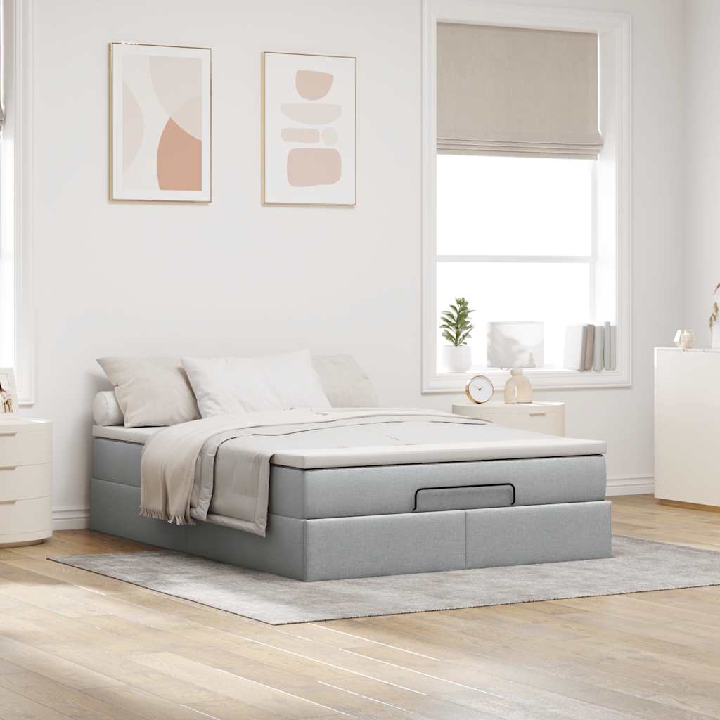 Ottoman-Bett mit Matratze Hellgrau 140x200 cm Stoff