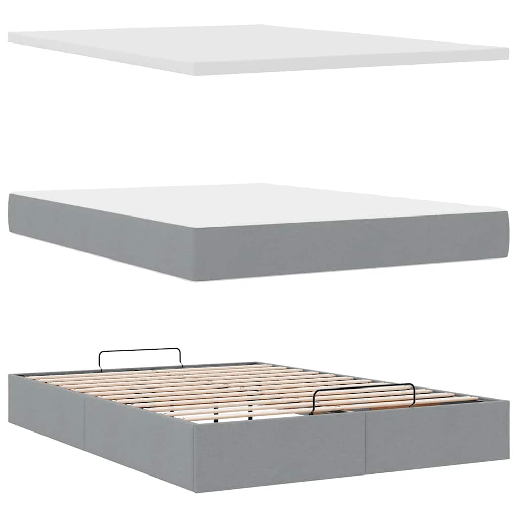 Ottoman-Bett mit Matratze Hellgrau 140x200 cm Stoff