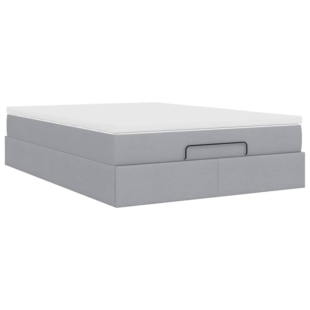 Ottoman-Bett mit Matratze Hellgrau 140x200 cm Stoff