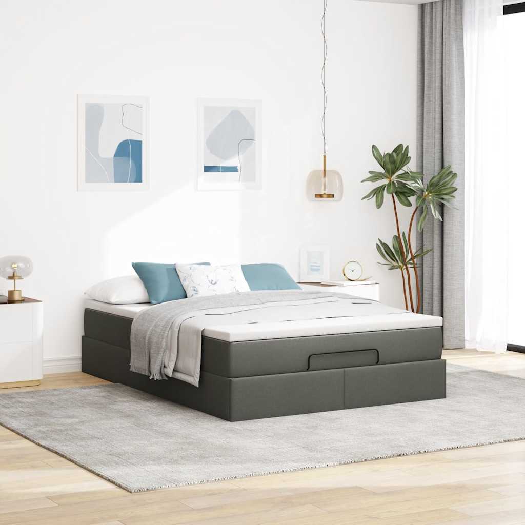 Ottoman-Bett mit Matratze Dunkelgrau 140x200 cm Stoff