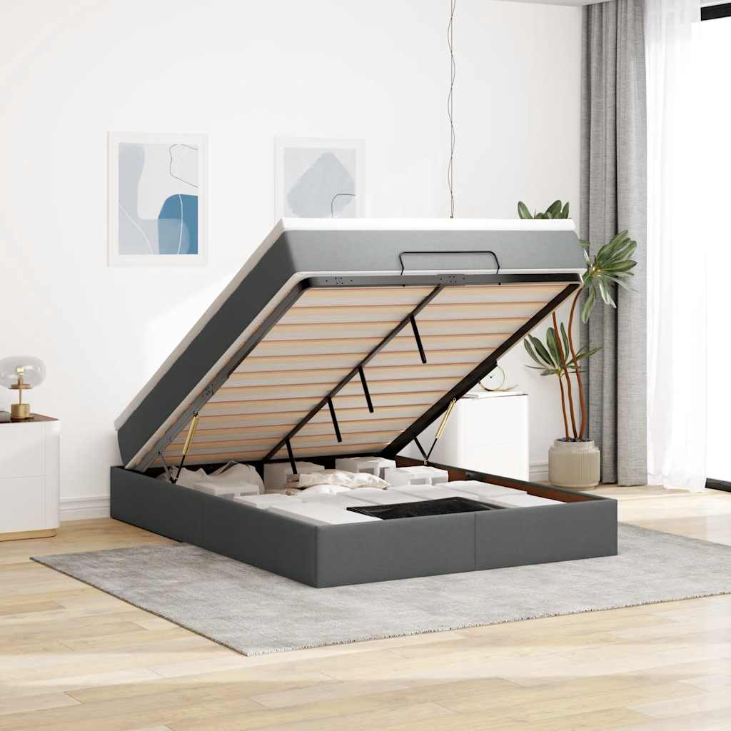 Ottoman-Bett mit Matratze Dunkelgrau 140x200 cm Stoff