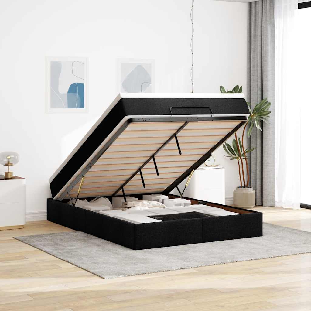 Ottoman-Bett mit Matratze Schwarz 140x200 cm Stoff