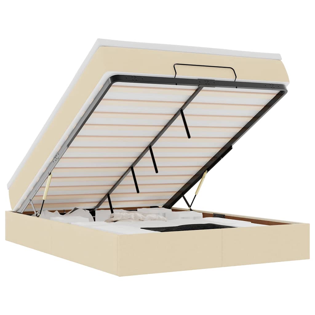 Ottoman bed with mattress cream 140x200 cm fabric