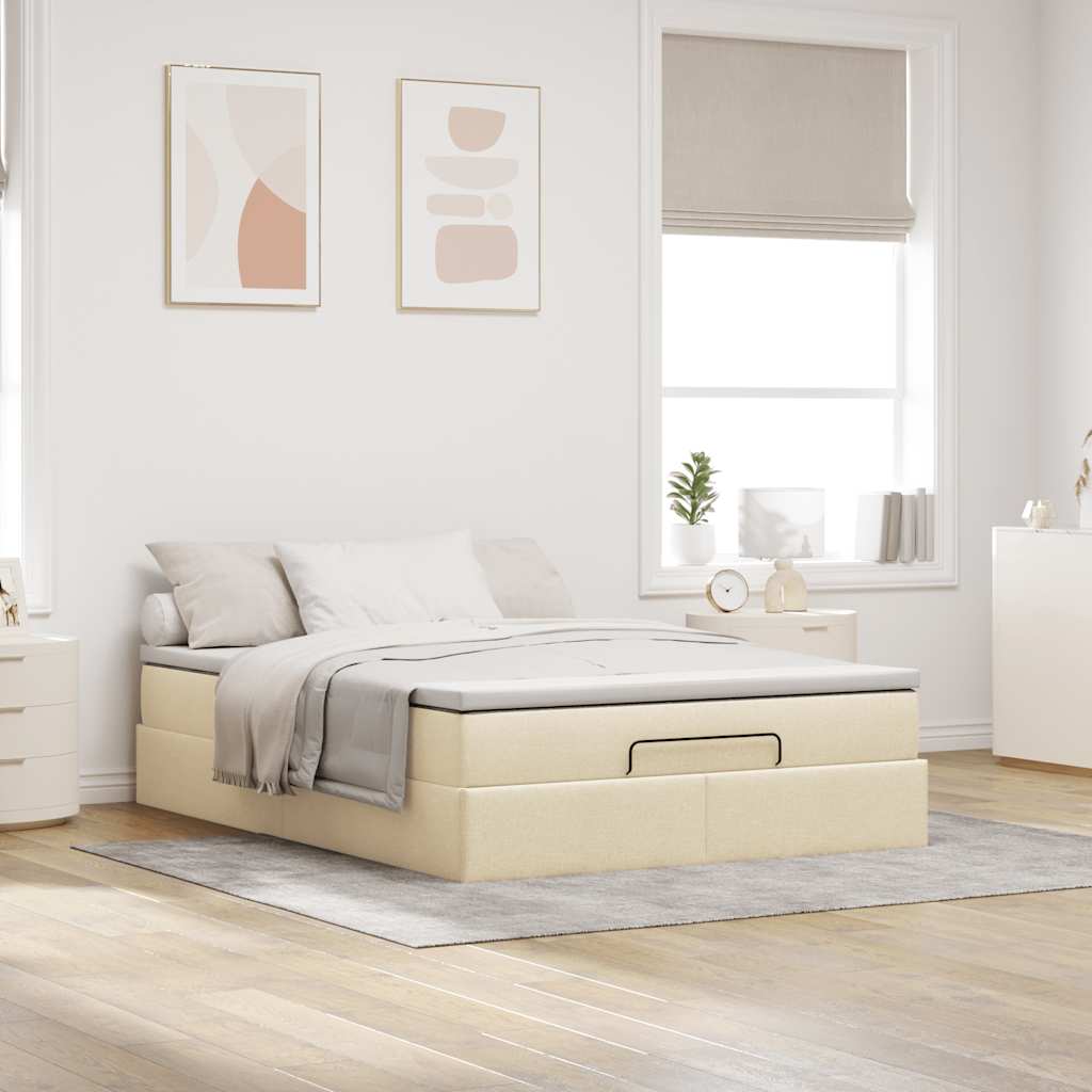 Ottoman bed with mattress cream 140x200 cm fabric