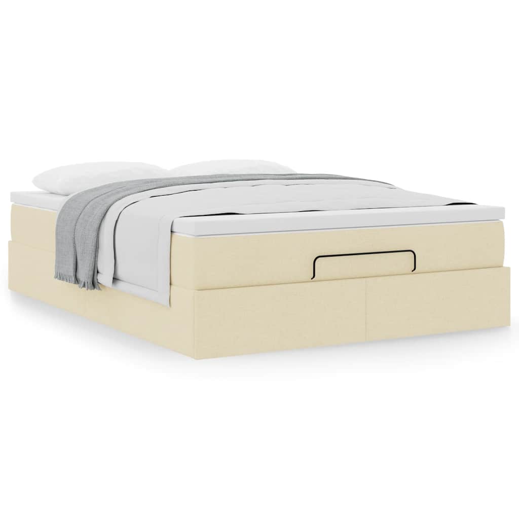 Ottoman bed with mattress cream 140x200 cm fabric