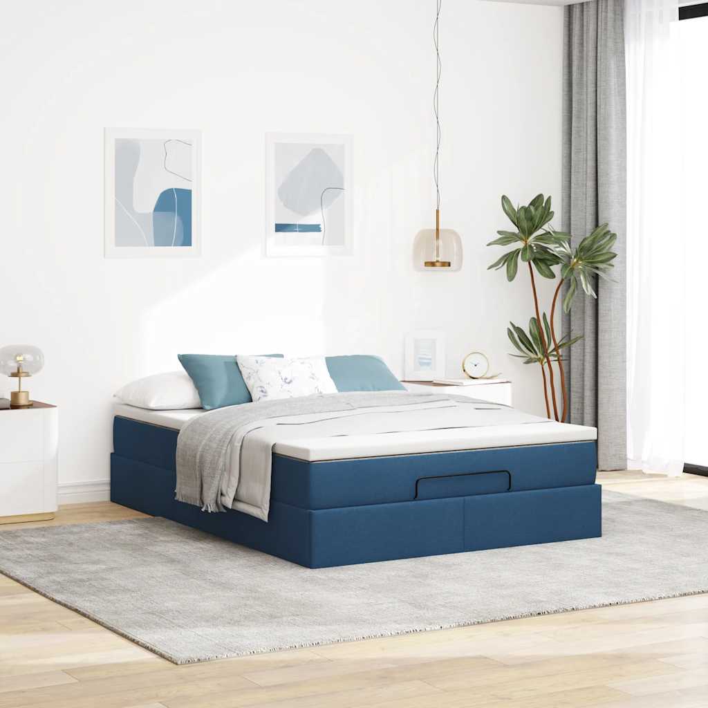 Ottoman-Bett mit Matratze Blau 140x200 cm Stoff