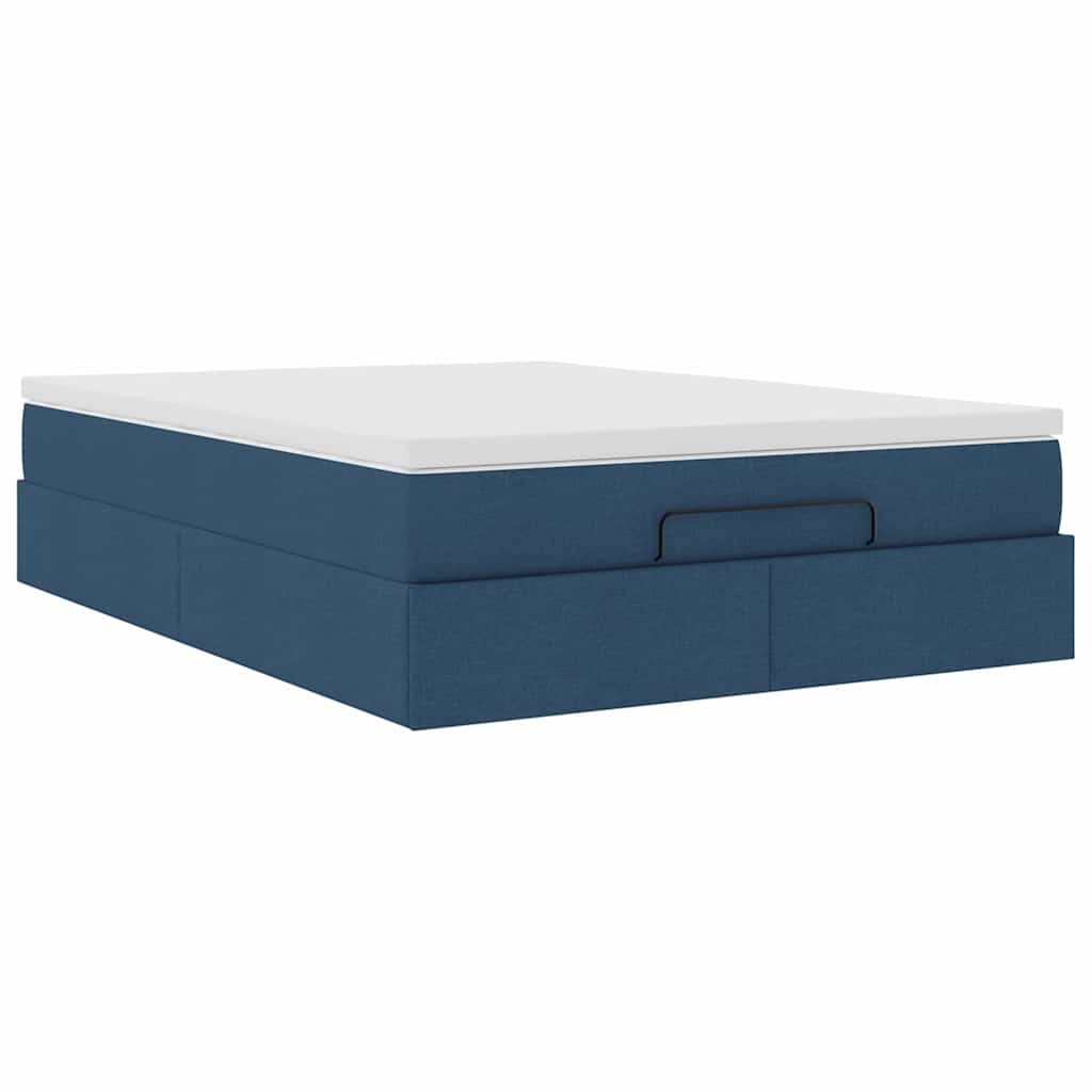 Ottoman-Bett mit Matratze Blau 140x200 cm Stoff