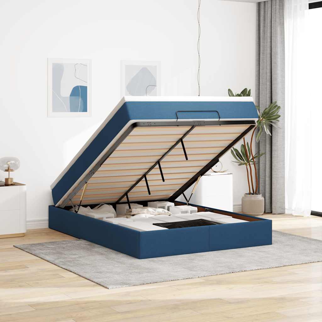 Ottoman-Bett mit Matratze Blau 140x200 cm Stoff