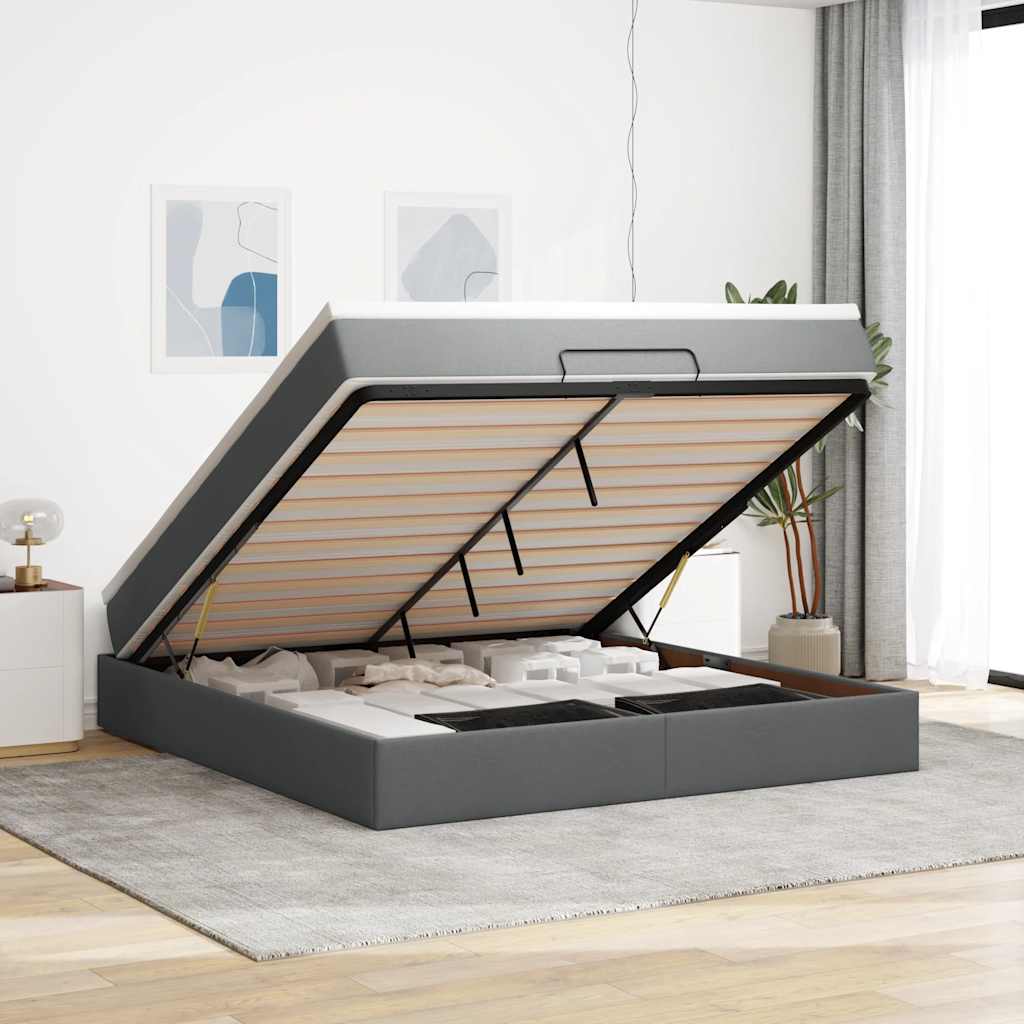 Ottoman-Bett mit Matratze Dunkelgrau 160x200 cm Stoff
