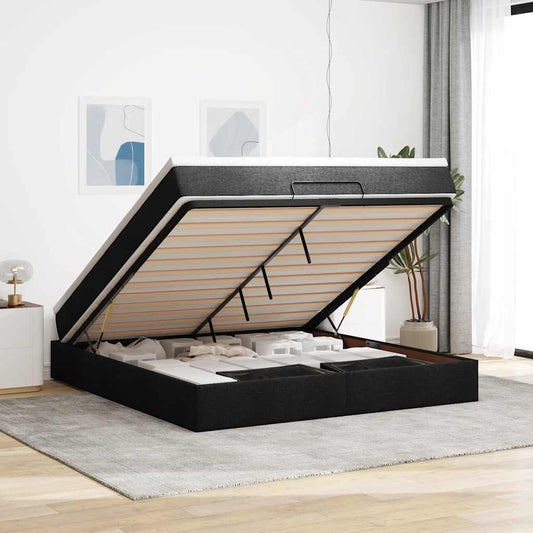 Ottoman-Bett mit Matratze Schwarz 160x200 cm Stoff