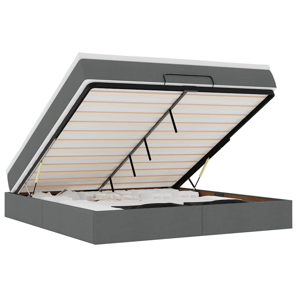 Lit ottoman avec matelas en tissu gris foncé 180x200 cm