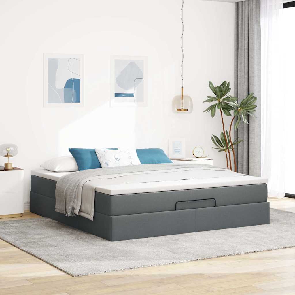 Lit ottoman avec matelas en tissu gris foncé 180x200 cm
