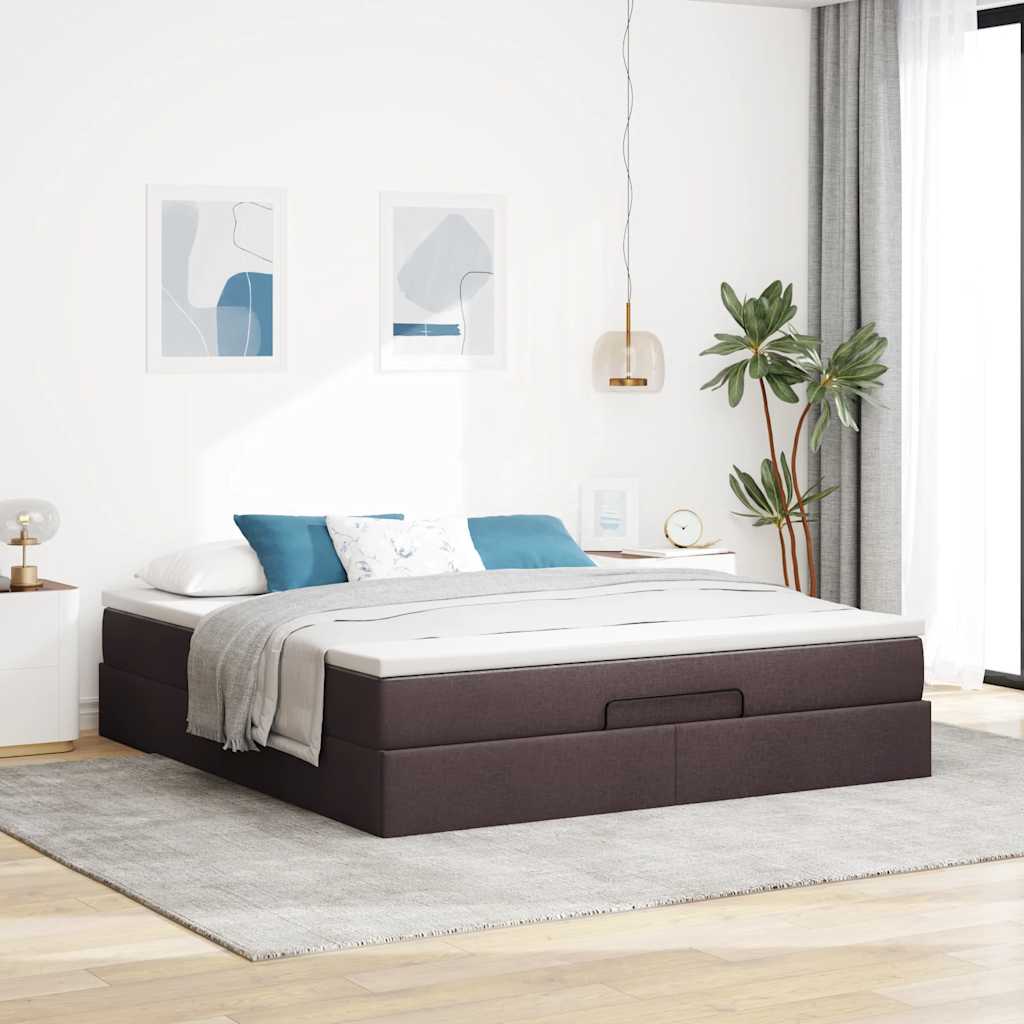 Ottoman bed with mattress dark brown 180x200 cm fabric