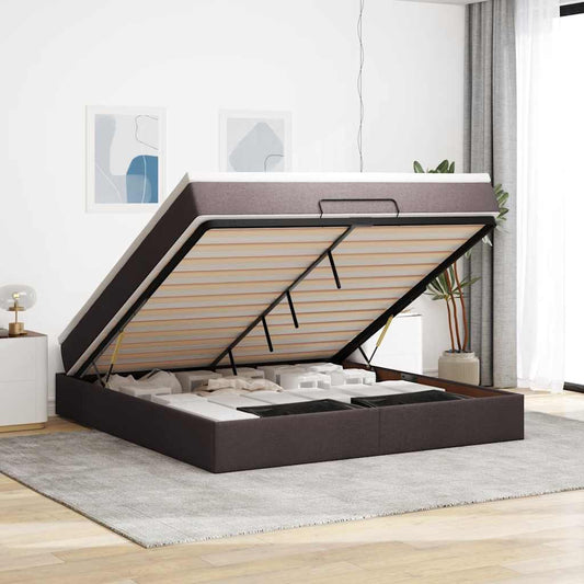 Ottoman bed with mattress dark brown 180x200 cm fabric