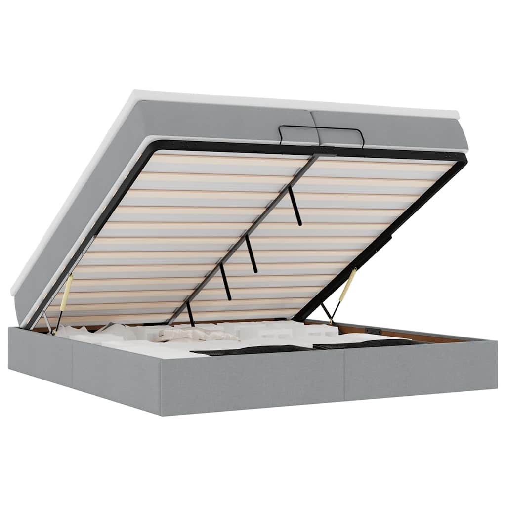 Ottoman-Bett mit Matratzen Hellgrau 200x200 cm Stoff
