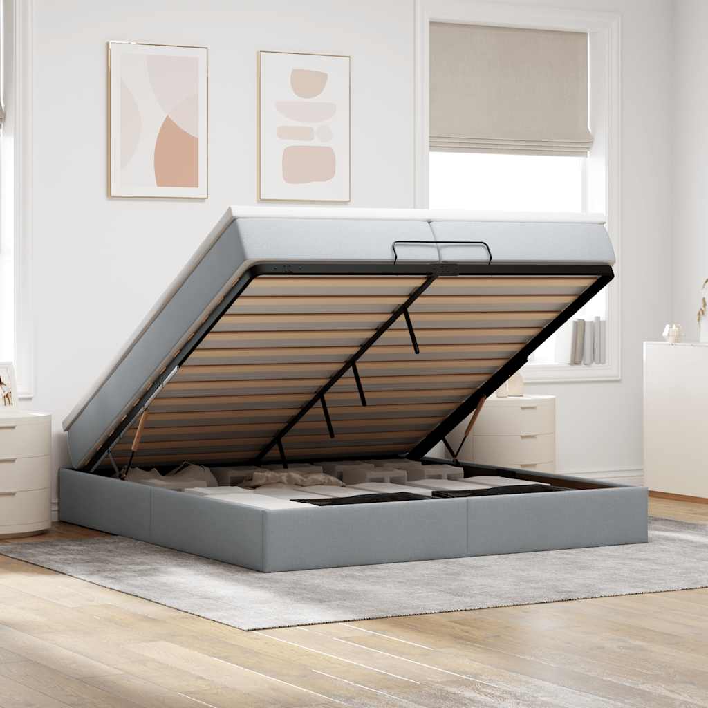 Ottoman-Bett mit Matratzen Hellgrau 200x200 cm Stoff