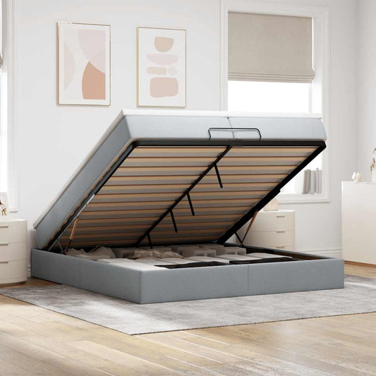 Ottoman-Bett mit Matratzen Hellgrau 200x200 cm Stoff