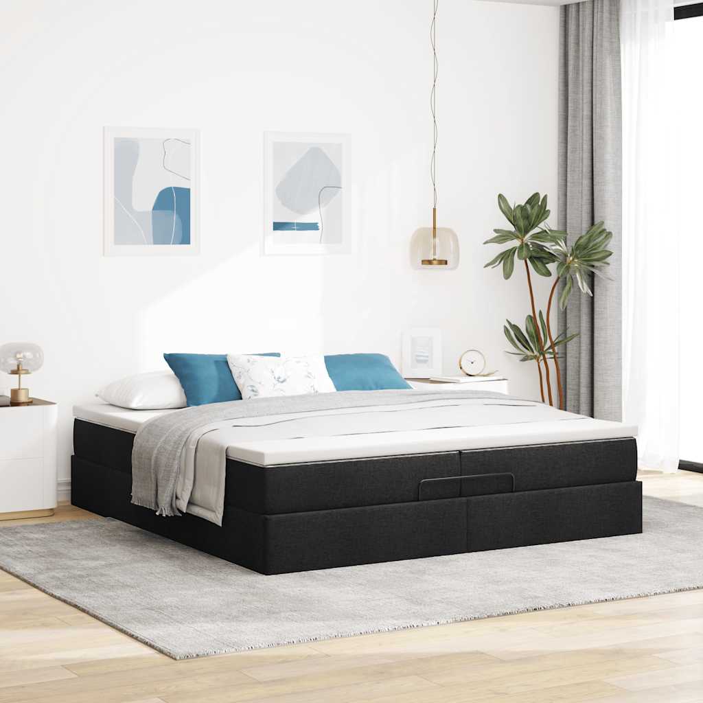 Ottoman-Bett mit Matratzen Schwarz 200x200 cm Stoff