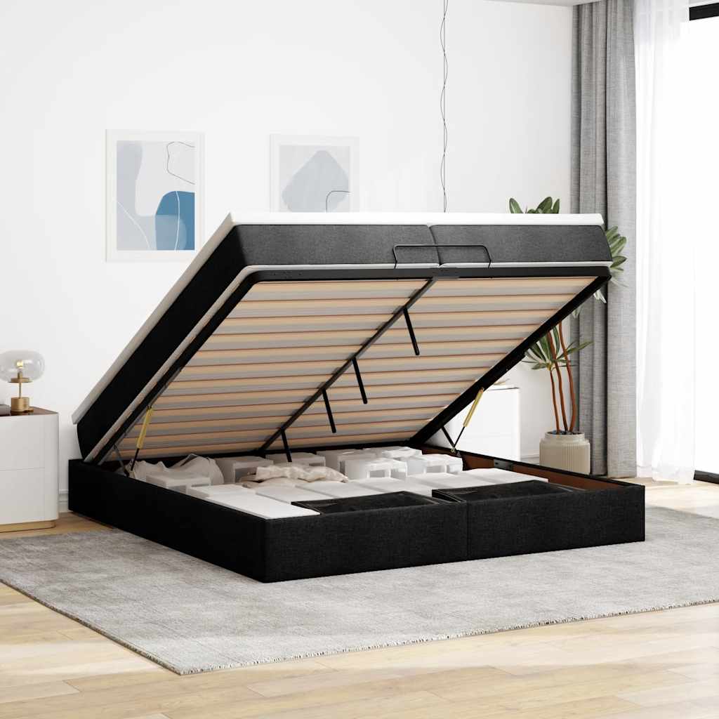 Ottoman-Bett mit Matratzen Schwarz 200x200 cm Stoff