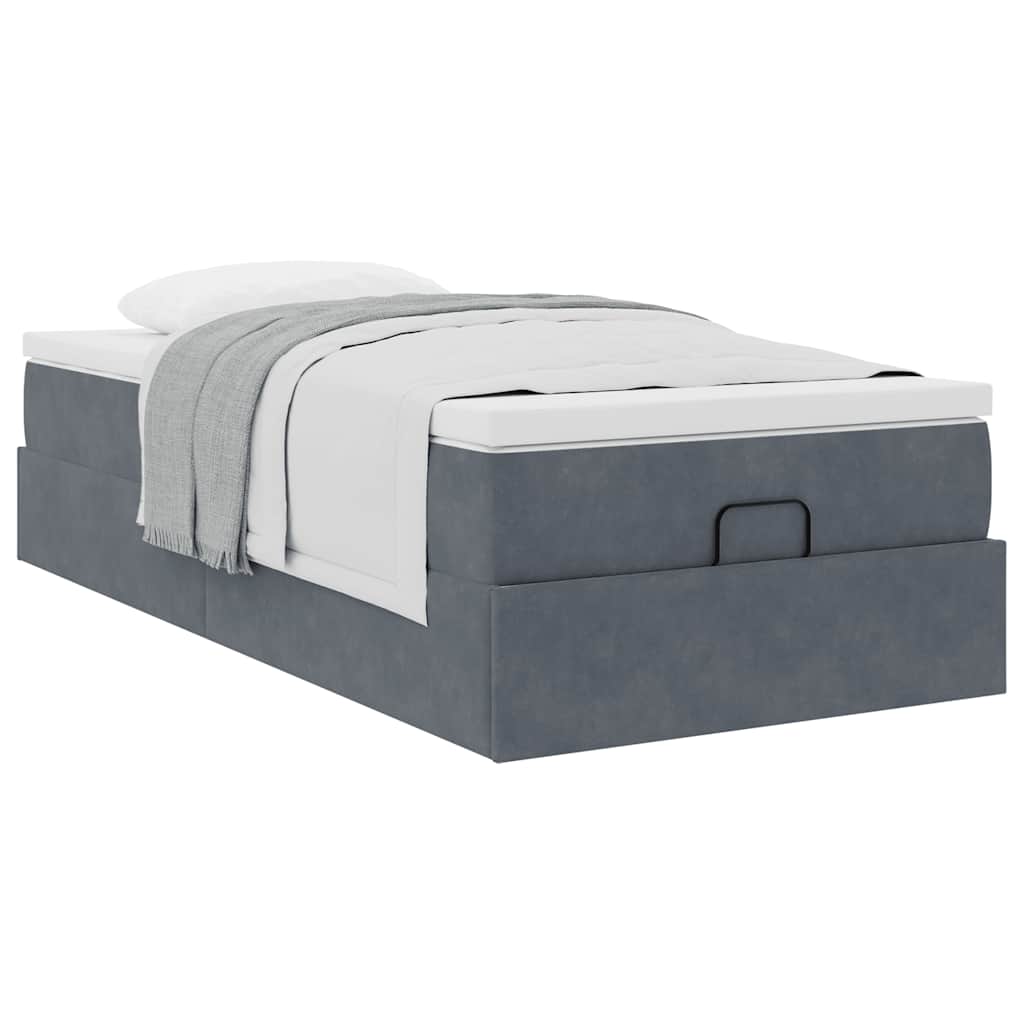 Lit ottoman avec matelas en velours gris foncé 80x200 cm