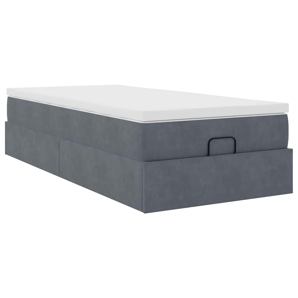 Lit ottoman avec matelas en velours gris foncé 80x200 cm