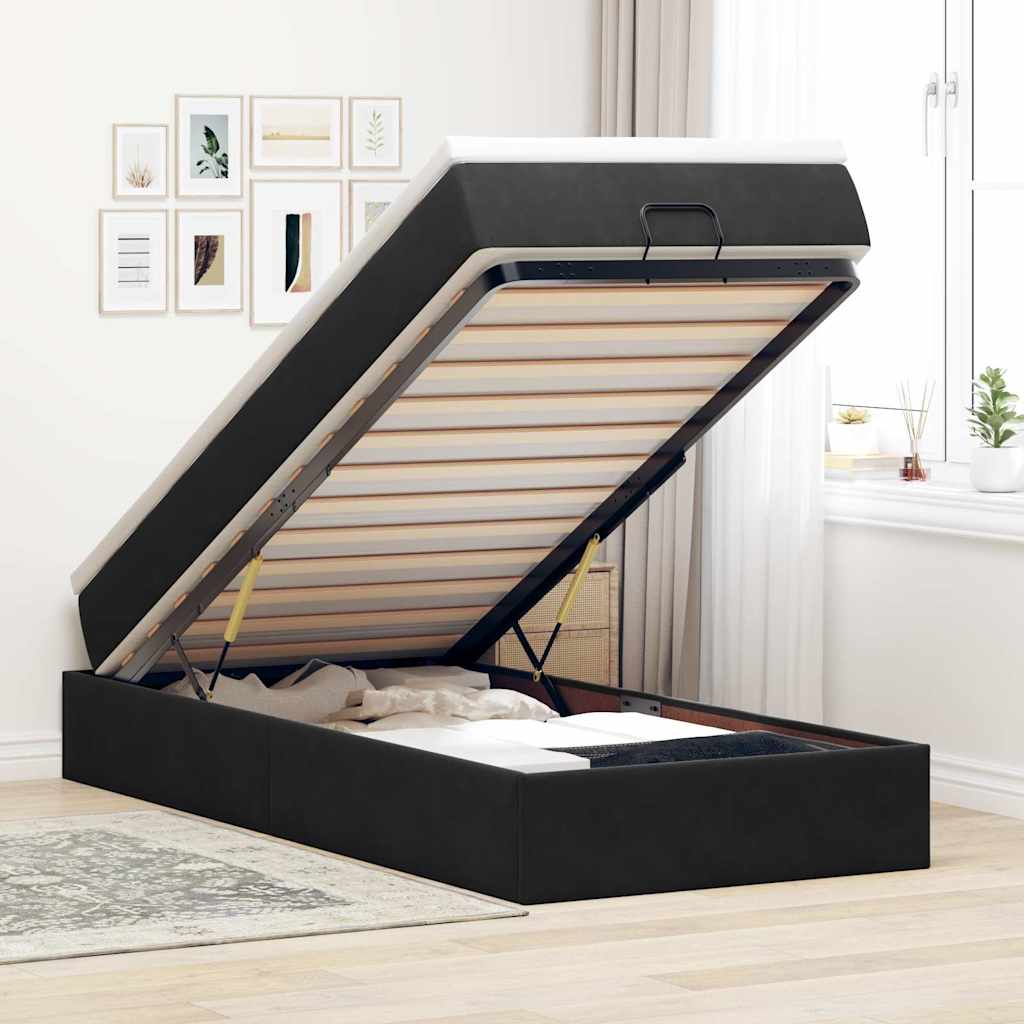 Ottoman-Bett mit Matratze Schwarz 80x200 cm Samt