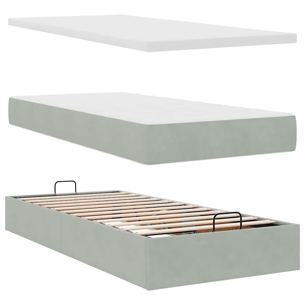 Ottoman-Bett mit Matratze Hellgrau 90x190 cm Samt