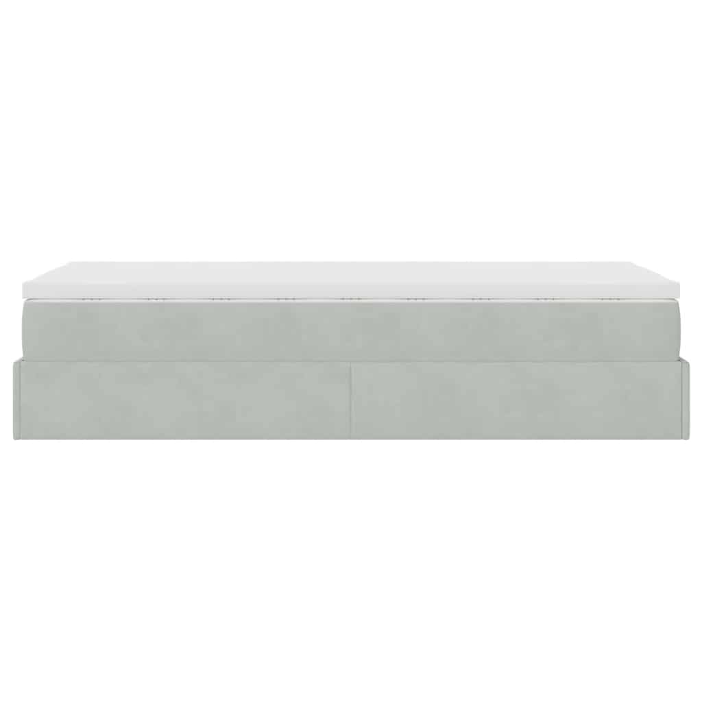 Ottoman-Bett mit Matratze Hellgrau 90x190 cm Samt